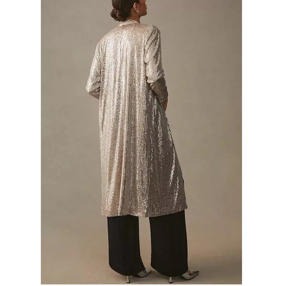 NWOT Anthropologie Mare Mare Sequin Duster Taupe Silver M - Picture 3 of 10